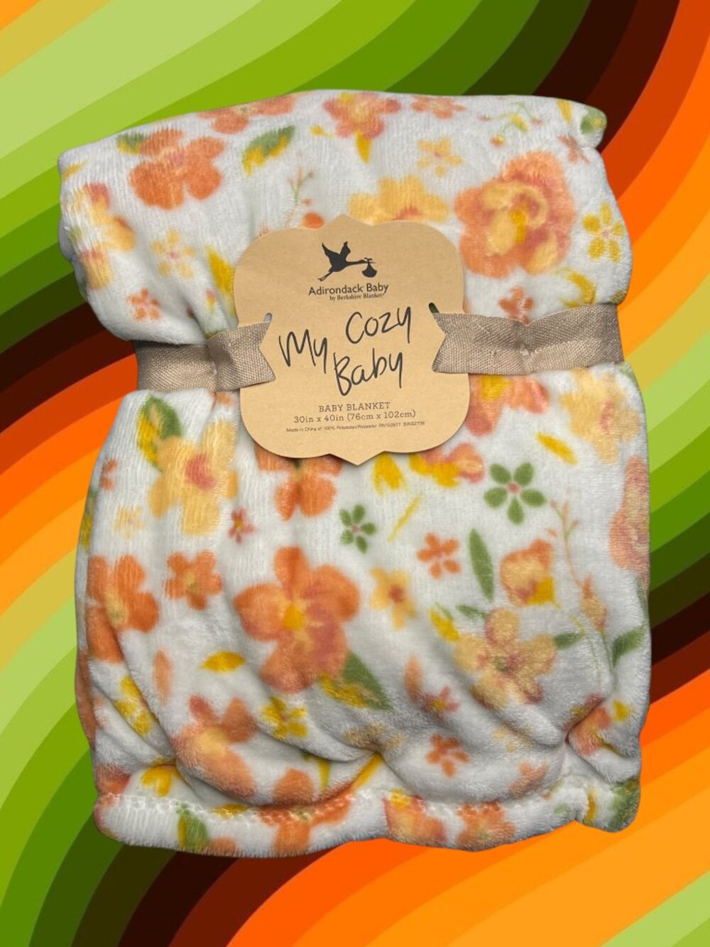 NWT Baby Blanket Floral Flowers Garden Botanical Flowery Plush Toddler Orange